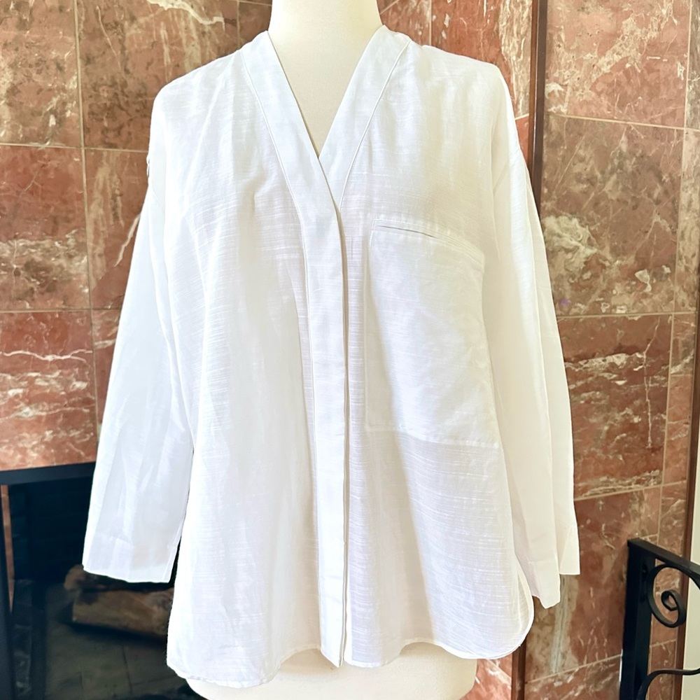NWT Helmut Lang Cotton Silk Adjustable Buckle Buttons Pocket White V Top Size M